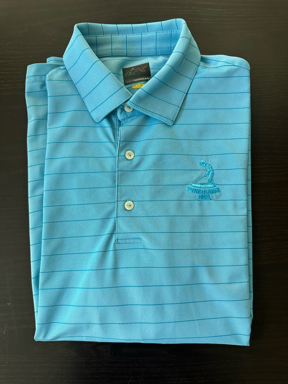 Pinehurst Men’s Greg Norman Collection Aqua Blue Striped Polo